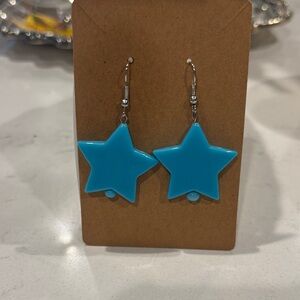 Teal Star Drop Earrings | Handmade | Retro 80s Style | NWT Statement Jewelry